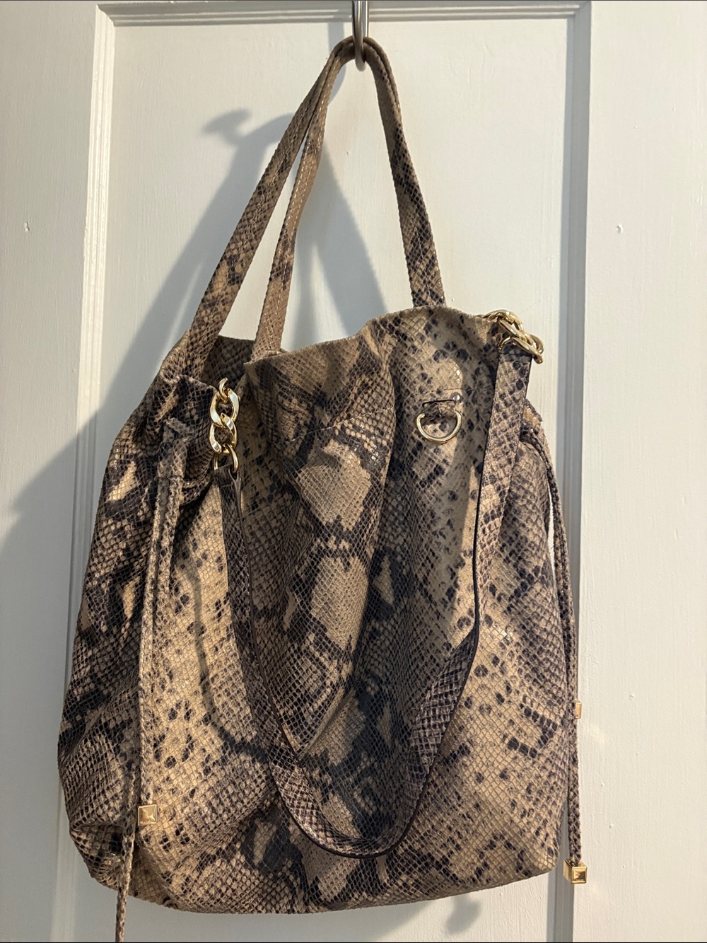 Michael Kors Snake-Print Shoulder Bag in Taupe and Black